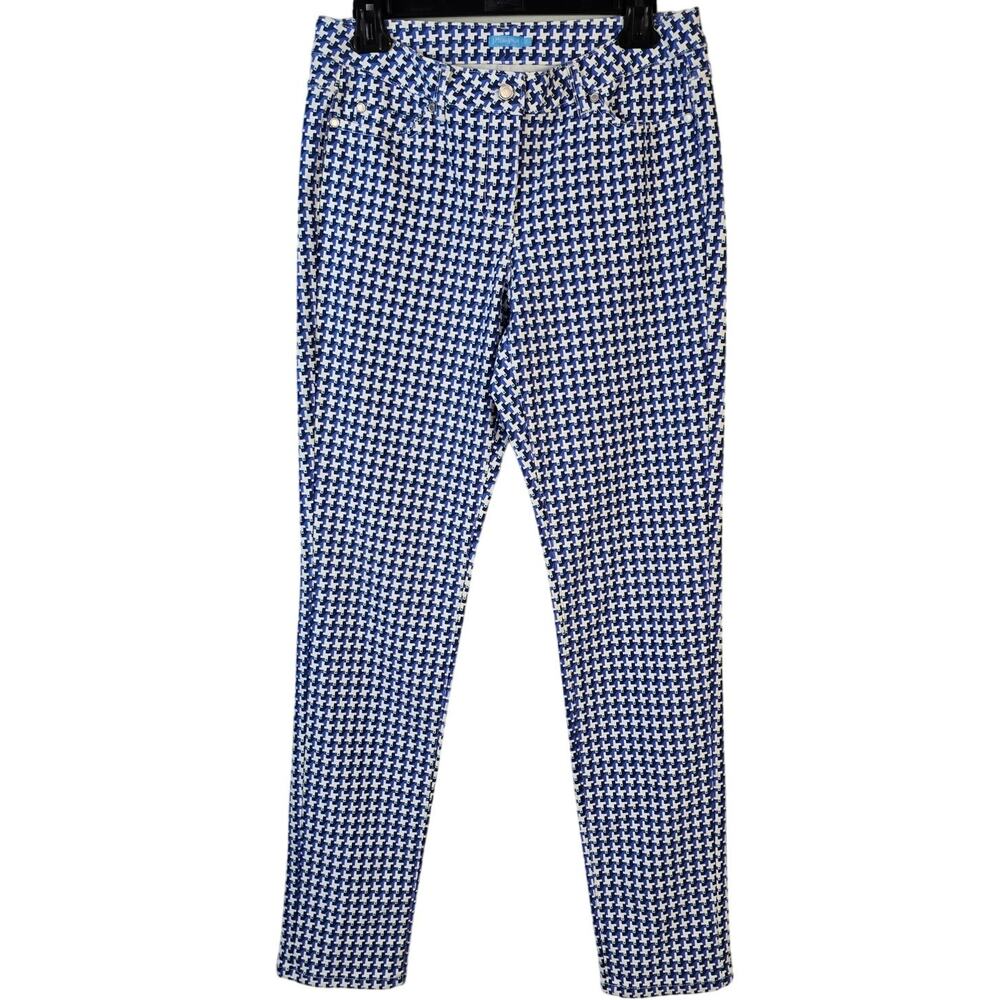J Mclaughlin Lexy Jeans Women's 6 Navy Blue Green Geometric Mid Rise Coastal